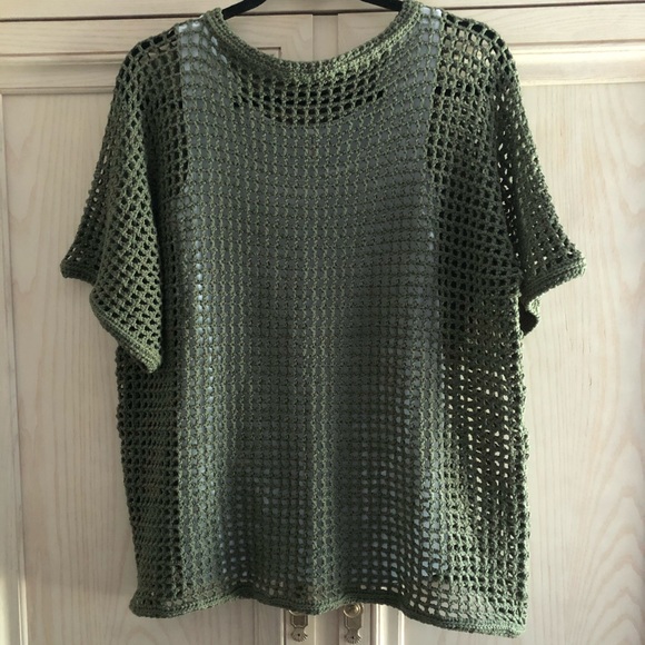 Handmade Crochet Topaz Tee in Olive Rayon/Cotton - Picture 5 of 7
